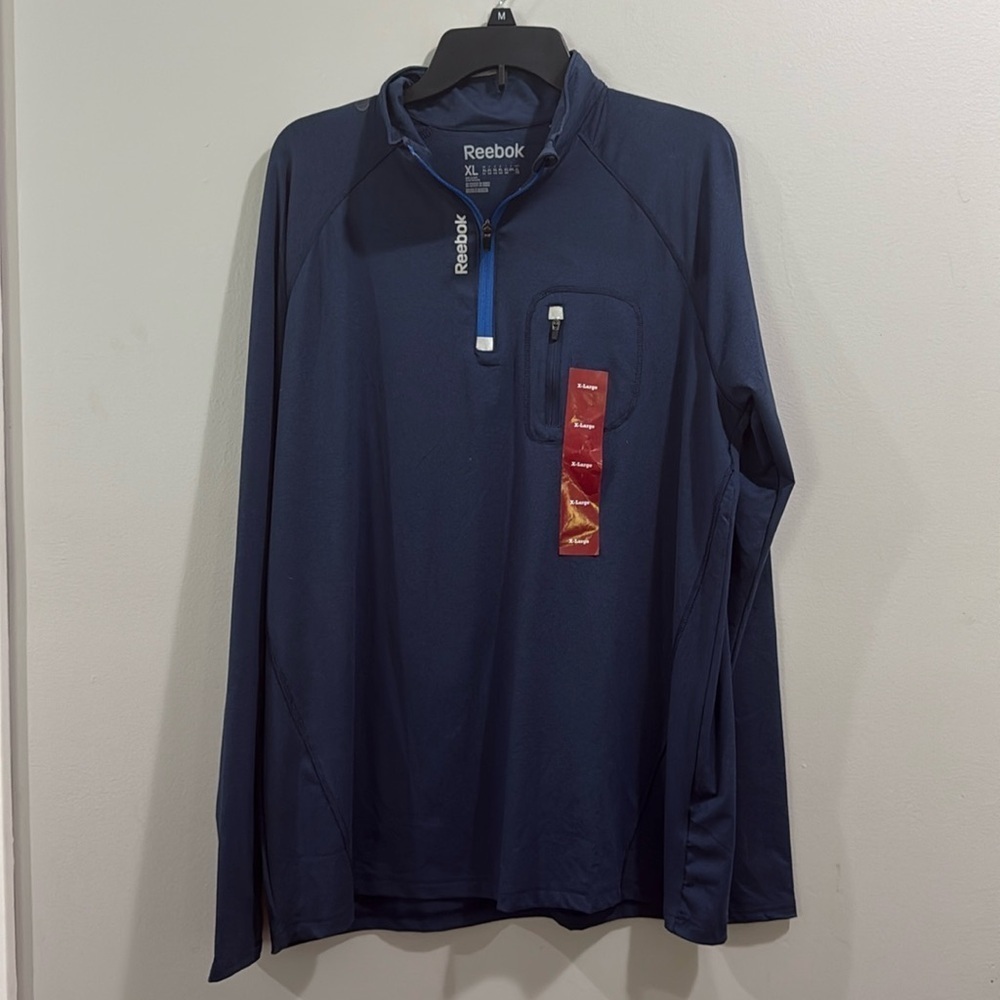 Reebok Men's Navy Blue Quarter Zip Long Sleeve Active Wear Top